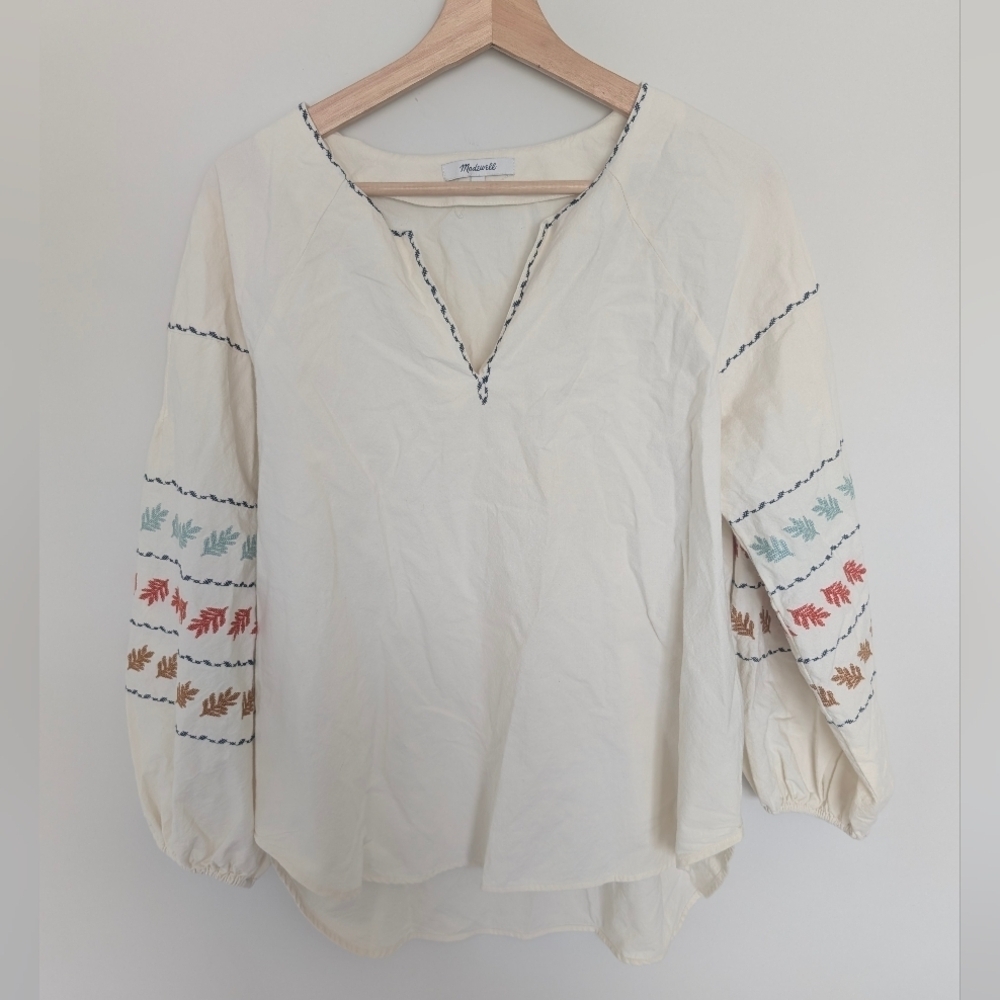 Madewell Womens Shirt Small Ivory Peasant Cottage Embroidered Fall Thanksgiving - Picture 2 of 9